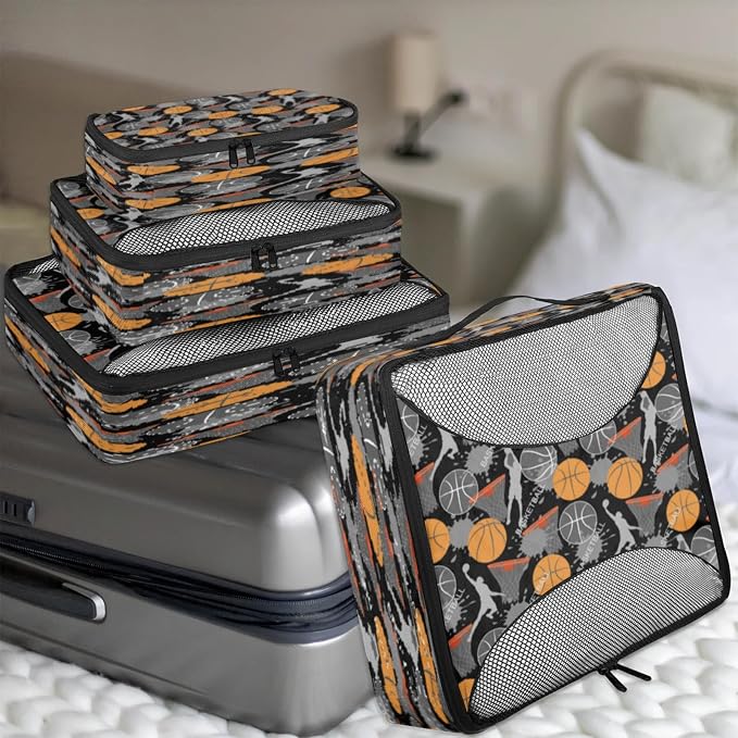 Basketball Player Packing Cubes for Travel, Luggage Packing Organizers, Basketball Sport Travel Accessories Large Toiletries Bag for Clothes Shoes Cosmetics Toiletries