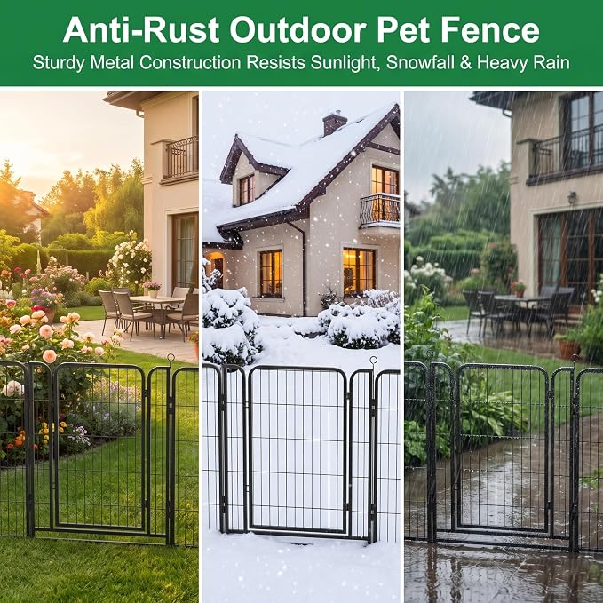 Kfvigoho Dog Playpen Outdoor Extra Wide 12 Panels Heavy Duty Dog Fence 40" | Anti-Rust Coating-Strengthened Dog Fence with Doors Portable for RV Camping Yard, Total 32FT, 79 Sq.ft, Snowy Black