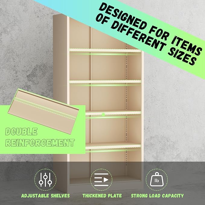 Crownland 72" Metal Storage Cabinet, Lockable Garage Storage Cabinets, High Office Cabinet with Adjustable Shelves for Garage, Home Office, Classroom, Pantry, File(Warm Grey-Narrow Size)