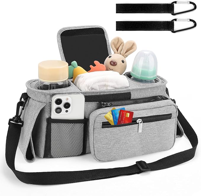 Accmor Universal Stroller Organizer with Insulated Cup Holder Detachable Phone Bag and Shoulder Strap,Stroller Bag Caddy Organizer for Uppababy, Baby Jogger, Britax Strollers