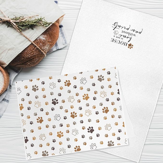 Dog Themed Gifts Kitchen Towels 16x24 Inch, A House is Not a Home Without Paw Prints Decorative Hand Towels for Bathroom, Dog Mom Lovers Gifts Dish Tea Towel Drying Cloth Set of 2