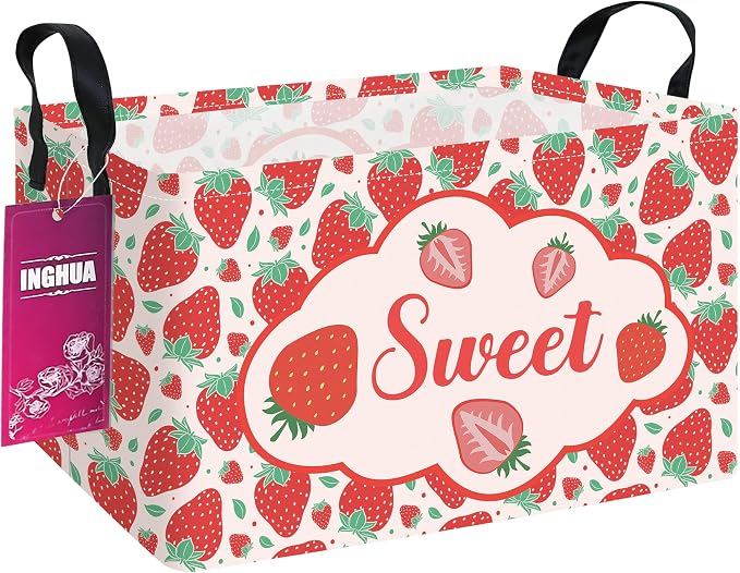 Rectangular Strawberry Storage Basket | Gifts Bag for Toys,Books,Clothes,Gifts,Pets-Perfect for Home,Office,Nursery,Dorm,Shelf