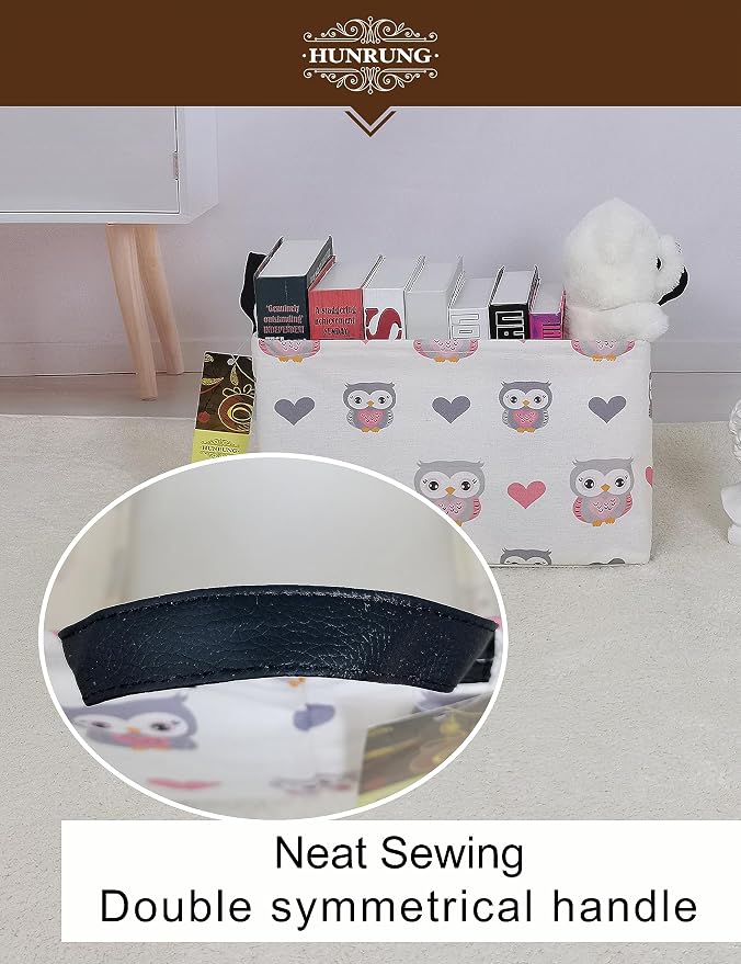 Rectangle Foldable Storage Basket Handles For Home, Love Owl | Waterproof reinforced handles, perfect for shelf use, organizes clothes, daily items and pet supplies