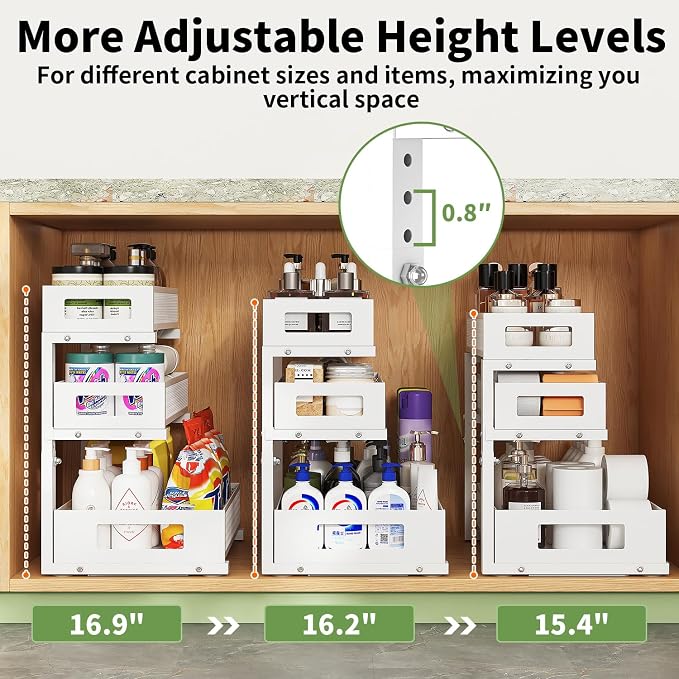 Under Sink Organizer,3-Tier Heavy Duty Pull out Cabinet Organizer Shelf | Height Adjustable,Thickened Metal,Slide out Storage Drawer Rack for Kitchen Bathroom Pantry Laundry Home Organization