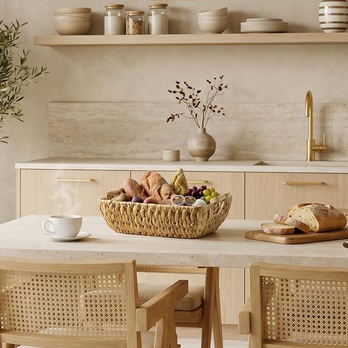 StorageWorks Wicker Baskets for Organizing, Water Hyacinth Storage Baskets | Wicker Storage Baskets for Shelves, Baskets with Wooden Handles, 2-Pack Gifts Basket for Home Decor, Hand-Woven Basket