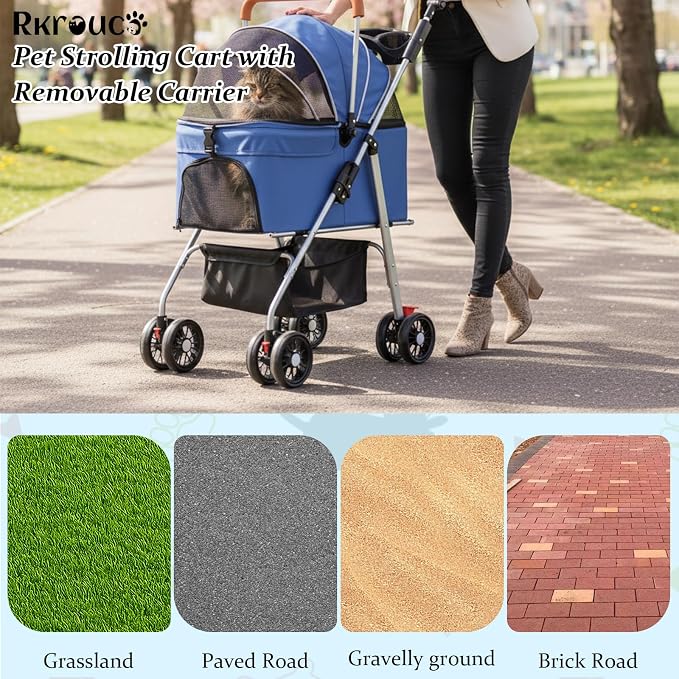 3 in 1 Pet Stroller for Dogs Cats Foldable Jogger with Detachable Carrier
