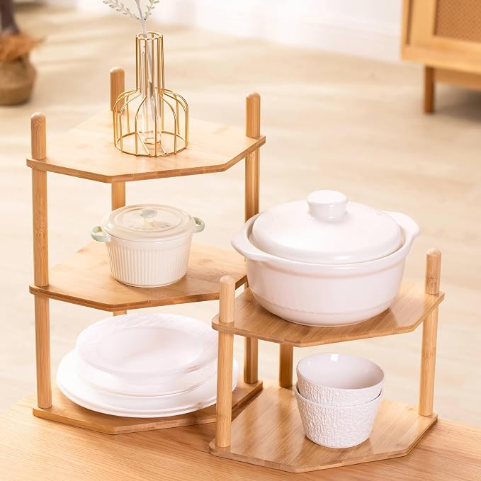 2Pc 3-Tier Bamboo Corner Shelf,Kitchen Countertop Organizer,Corner Countertop Organizer Shelf, Coffee Bar Organizer,Coffee Bar Accessories,for Kitchen, Pantry, Organizers and Storage