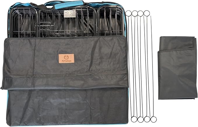 PJYuCien Puppy Playpen Plus Storage Bage with Bottom, 8 Panels 31.3" H | Heavy Duty, Dog Fence for Small Dogs, Foldable Square Pen, Indoor, Outdoor, Backyard Pasture, Camping, Protects Floors