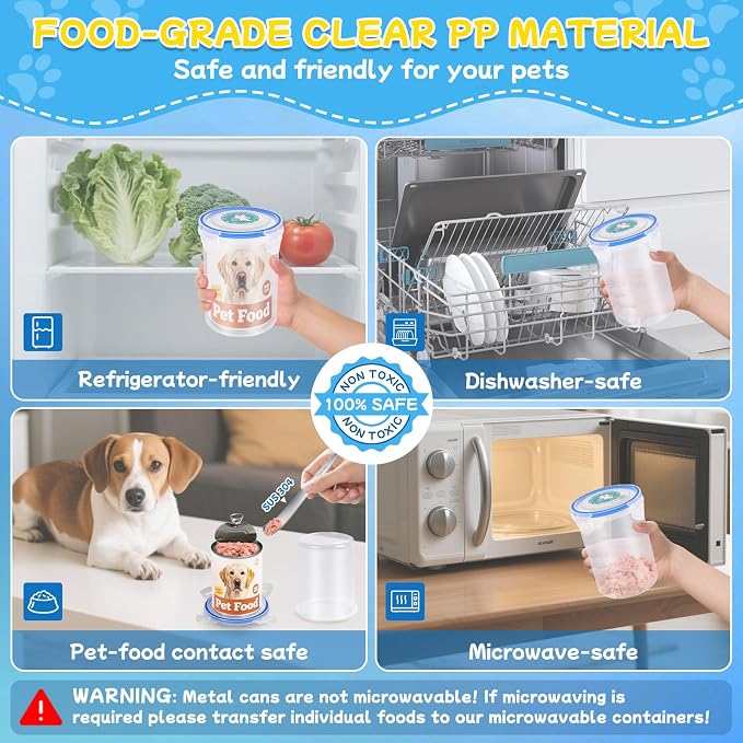 REFLYING Canned Dog Food Storage Lids Reusable Airtight Can Cover | Reusable airtight dog food can lids,Keeps wet food fresh,eliminates odor,Includes SUS 304 spoon and can opener