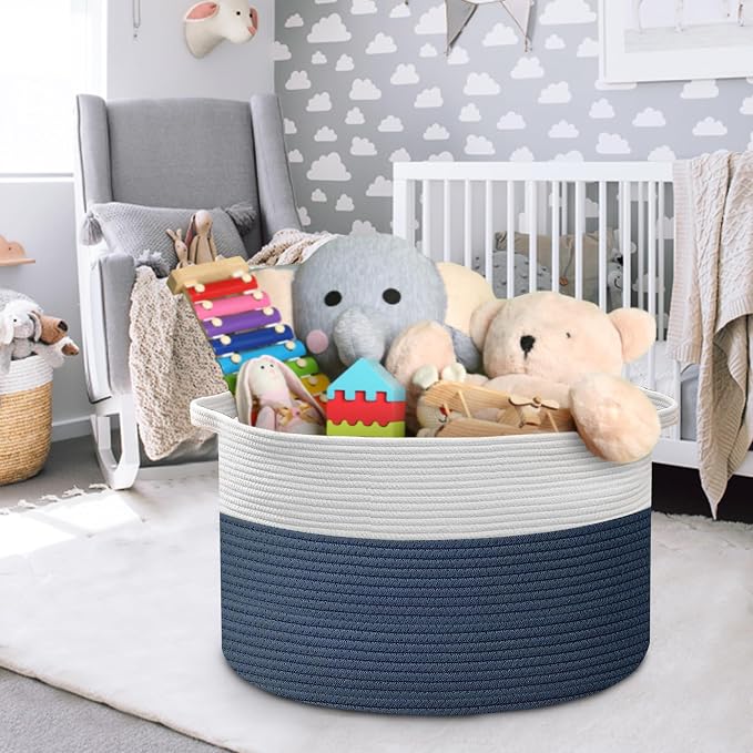 MEGASKET Extra Large Rope Basket, XXXL Woven Wicker Storage Basket, Kids Room Toy Storage Organizer and Storage, Dog Toy Stuffed Animal Basket Bins, Kids Room Playroom Organization(22" x 22" x 14")