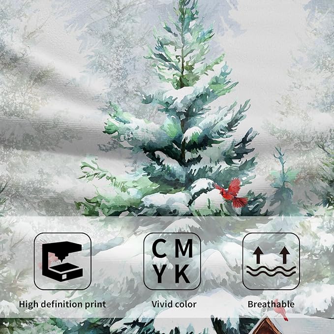 Giwawa Winter Deer Hand Towels Set of 2 Watercolor Pine Trees Red Birds Holiday Towel Xmas Elk Moose Snow Cottage Lodge Face Towel Quick Drying Dish Wash Cloth for Hotel Bathroom Gym