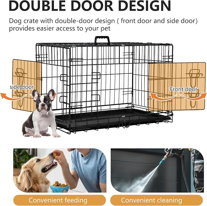 FDW 30-Inch Dog Crate Pet Cage with Metal Folding Design Plastic Tray Indoor Outdoor Dog Kennel Cage for Small and Medium Dogs,Dark Black