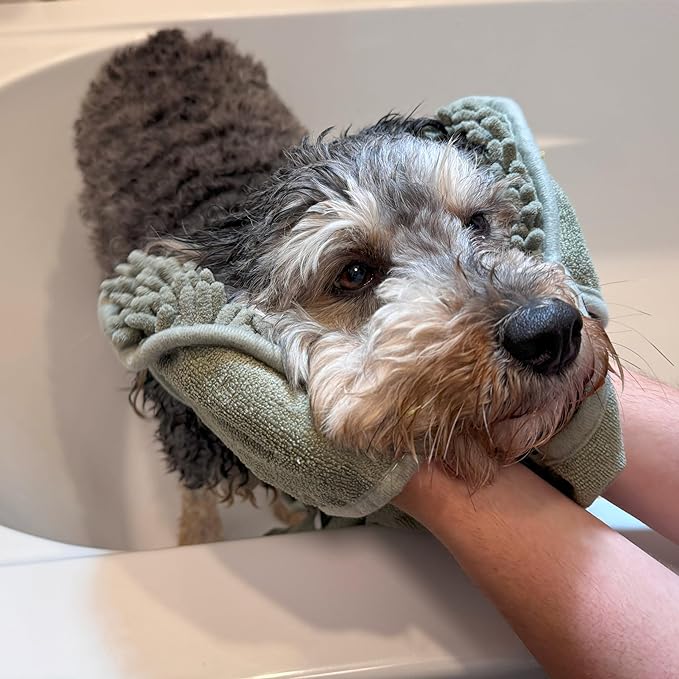 SPOT Clean Paws Chenille Microfiber Dog Towel, Super Absorbent with Corner Hand Pockets, Dries Wet Paws & Body Fast, Machine Washable, 30 x 16 in, Assorted Colors