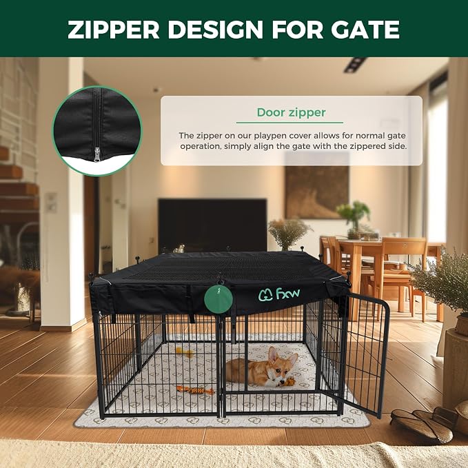 FXW Rollick Dog Playpen with Mesh Top Cover, 40"H, 8 Panels | Heavy-Duty & Easy setup Play Area, Helps Deter Jump-Outs, Indoor Use, For Medium & Large Dogs, Patented