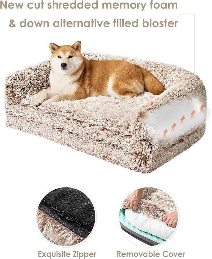 EHEYCIGA Orthopedic Foldable Human Dog Bed - 72x44x11, Faded Brown | Memory Foam Human Sized Dog Bed, Waterproof Pet Bed for People, Faux Fur Pet Couch for Adult with Non-Slip Bottom