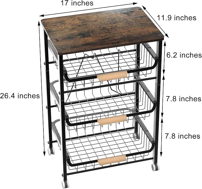 Fruit Vegetable Basket for Kitchen,4 Tier Pantry Organizers and Storage,Snack Organizer for Countertop,Pantry Cart,Metal Wire Storage Shelf Organizer Baskets for Kitchen, Pantry, Bathroom