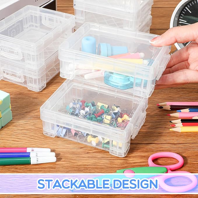 Suzile 50 Pcs Plastic Crayon Box with Lid 4.8 x 3.4 x 1.6, Clear | Small Crayon Storage Containers Bulk, for Office School Classroom, Art Crafts Pen Pencil Organizers, Back to School Supplies