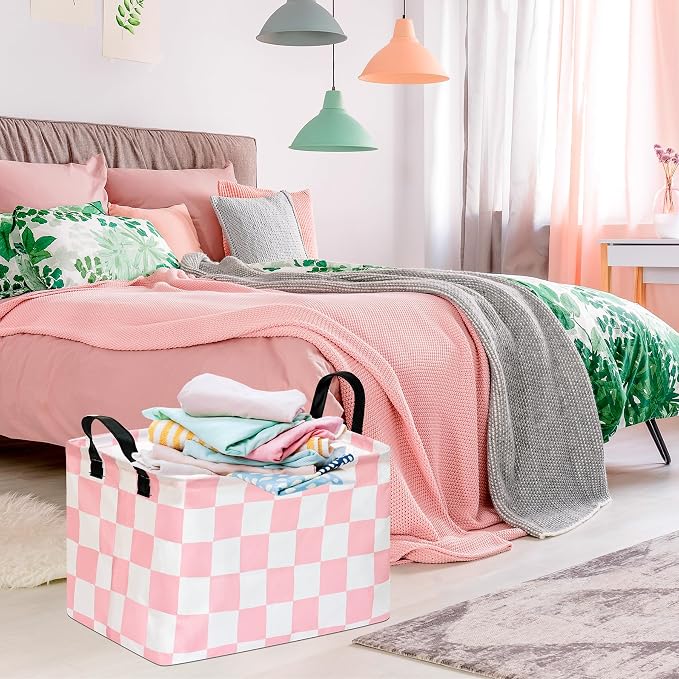 Kids Storage Basket Gift Basket for Girls Toy Organizer Nursery Bedroom Decor Waterproof Lined with Handles Pink Laundry Hamper