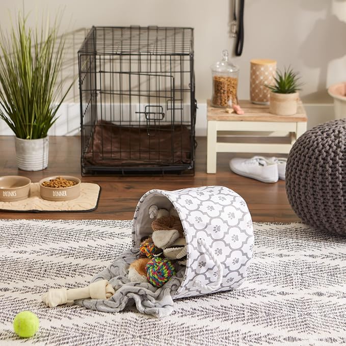 Bone Dry Pet Storage Collection Lattice Paw Print, Small Round, White/Gray