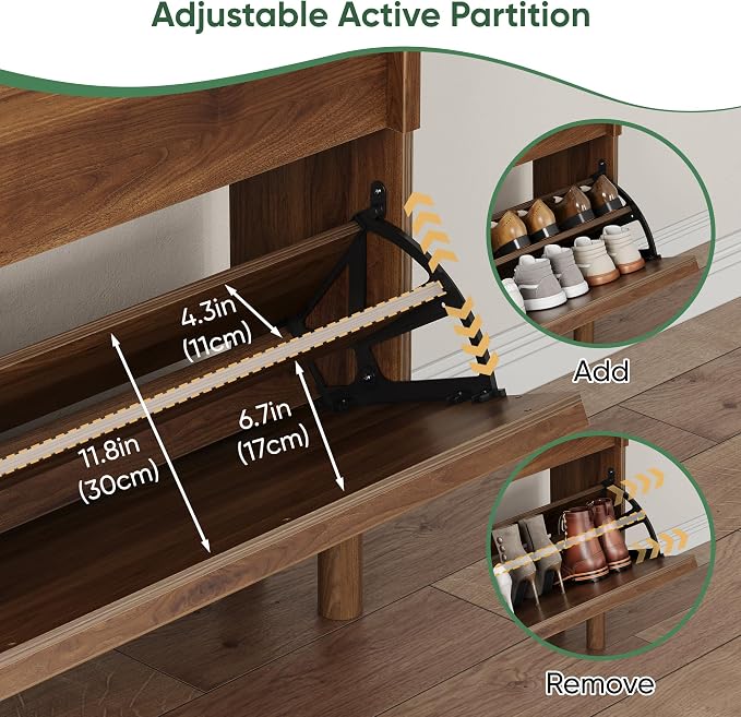 Shoe Storage Cabinet with 2 Flip Drawers, Slim Shoe Rack Cabinet with Integrated slant-grip handle, Narrow Shoe Cabinet Storage for Entryway Entrance, Freestanding Shoe Organizer Cabinet (Walnut)