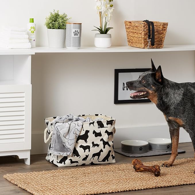 Bone Dry Pet Storage Collection Collapsible Bin, Medium Rectangle, 16x10x12, Dog Show Print