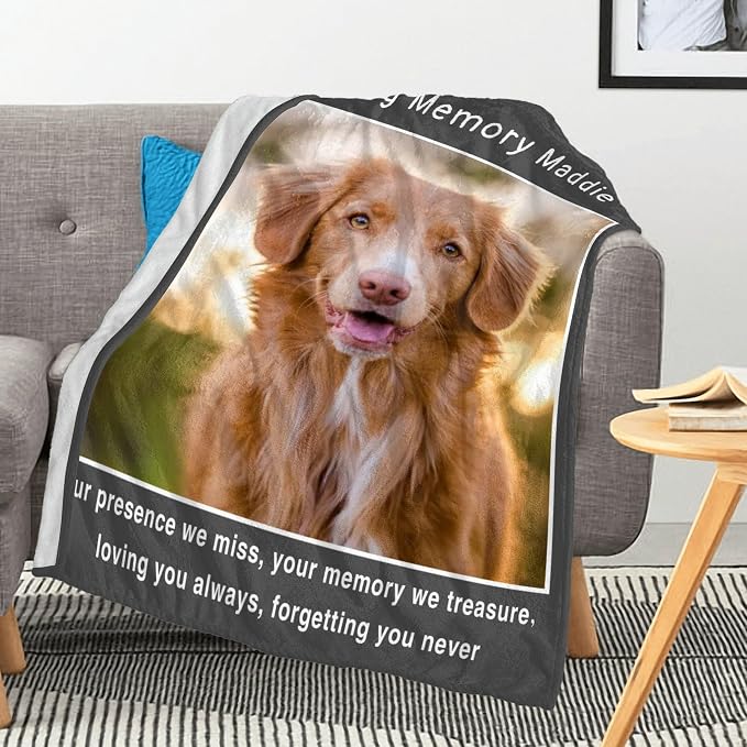 Dog Memorial Gifts for Loss of Dogs, Personalized Dog Blanket with Name, Bereavement Gifts for Loss of Pet, Custom Blankets with Photos, Pet Memorial Gift for Cat