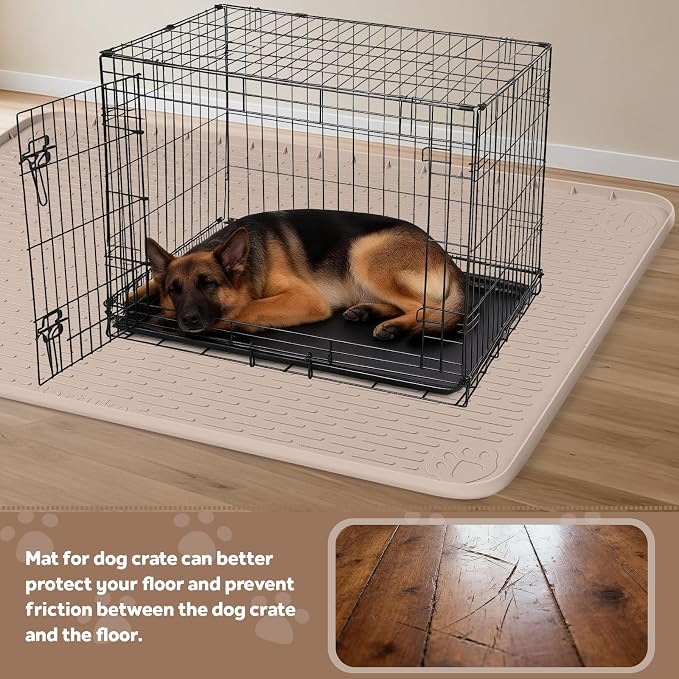 Silicone Dog Crate Mat 57"x 40" Under Dog Crate Kennel Pad Mat, Khaki | Extra Large Dog Cage Mat, Non-Slip Waterproof Dog Playpen Mat, Reusable Washable Dog Mat for Crate, Protect Floors