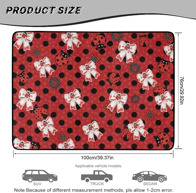 Howilath Trunk Cargo Liner for Most Cars SUVs Trucks All Weather Red Polka Dot Ladybug Bow Cargo Liner with Anti-Slip Backing, Universal Fit Rear Trunk Protector