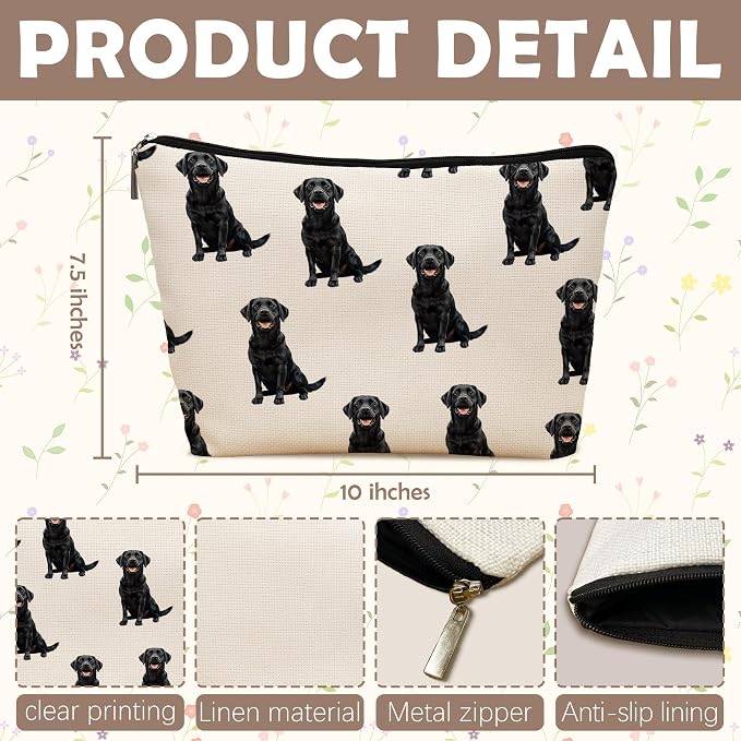 Black Labrador Retriever Dog Makeup Bag, Labrador Retriever Lovers Gifts Cosmetic Bag for Women, Dog Mom Lovers Owner Gifts for Women, Pet Lover Gift Zipper Travel Makeup Pouch for Purse