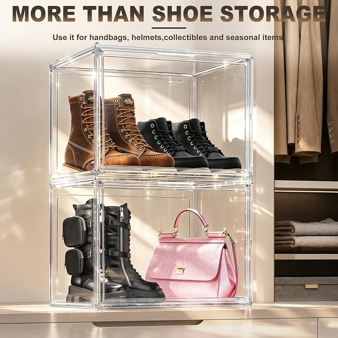 1 Pack Oversized Acrylic Boot Display, Clear Display Box for Boots&Handbags | 17.7 x 13 x 13 in XXX-Large PET box for boots, bulky sneakers, handbags and larger closet items,display closet organization
