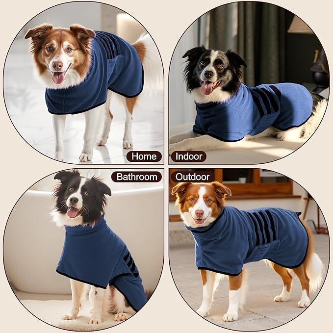 Microfibre Dog Bathrobe Towel Wrap Super Absorbent Dog Drying Coat Bath Robe for Puppy, Medium & Large Dogs, Fast Drying, Adjustable