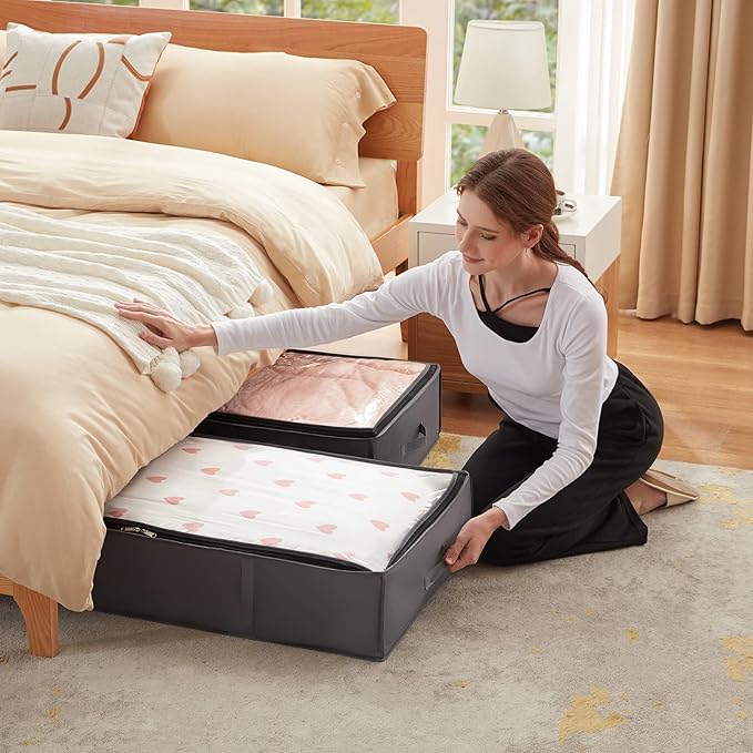 Lifewit 95L 3 Pack Under Bed Storage Containers, Large Capacity Blanket Storage Bags with Reinforced Handle, Organization and Storage for Comforters, Sheets, Clothes, Bedroom, College Dorm, Grey