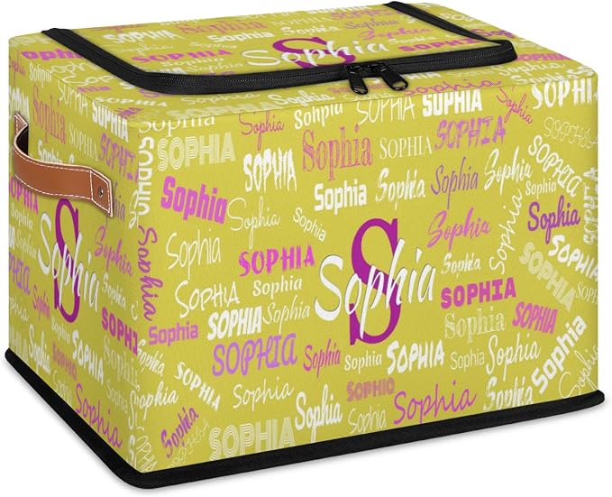 Personalized Name Storage Basket with Zipper Lid, Canvas Storage Bins Toys Clothes Organizer for Bedroom, Kitchen, Bathroom, Nursery, Shelves, Closets, Lemon Yellow Background