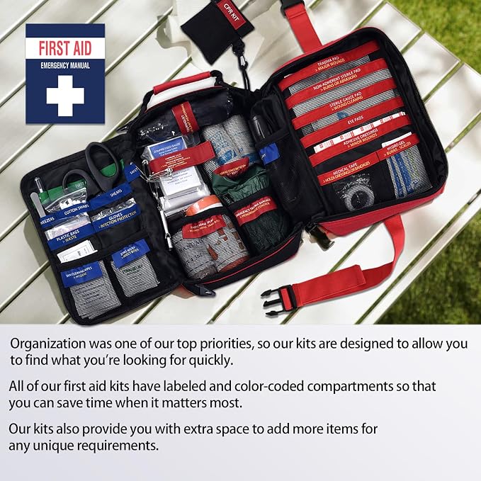 Advanced First Aid Kit, Comprehensive Trauma First Aid Kits with Labelled Compartments for Cars, Home, Office, Backpacking, Camping, Traveling, and Cycling -Upgrade 324 Piece