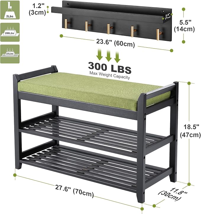 PETKABOO Shoe Rack for Front Door Entrance, 28” Entryway Bench with Coat Rack, Hall Tree Shoe Bench with Storage for Entry, Hallway, Bedroom, Living Room