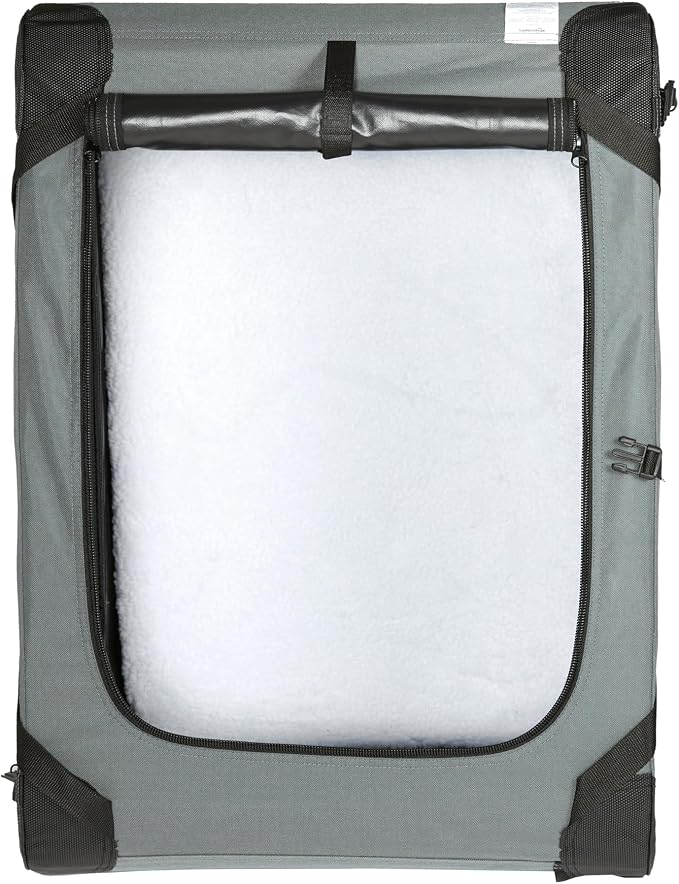 Amazon Basics 4-Door Portable Folding Soft Dog Crate, Collapsible Travel Kennel for Cat, Dog, and Other Small Animals, Pop Up with Easy Transportation, Grey, M 30" x 21" x 21"