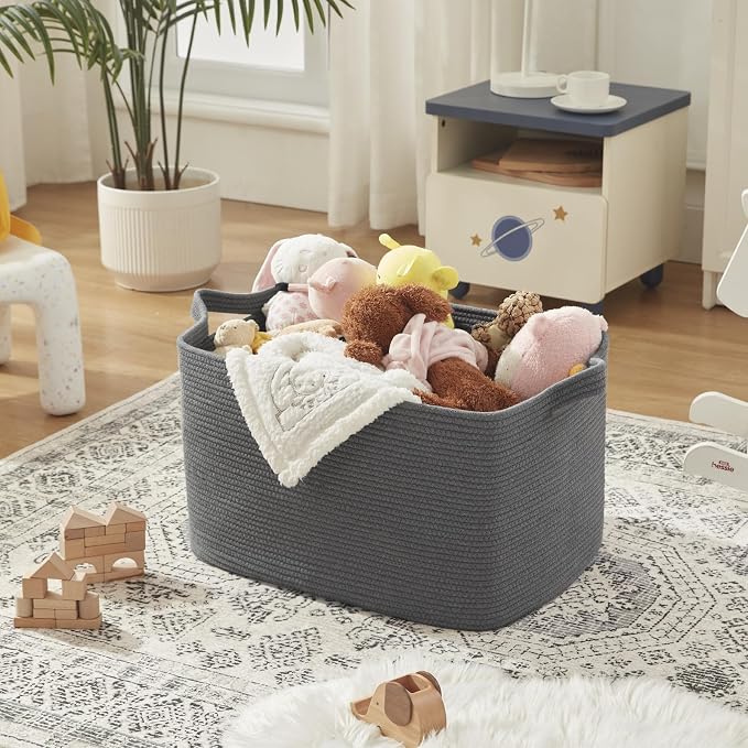 OIASKET 95L Extra Large Blanket Basket, 24" x 16.9" x 14.2" Woven Storage Basket for Living Room, Nursery Blanket Storage for Toys, Towels, Dirty Clothes (Grey)