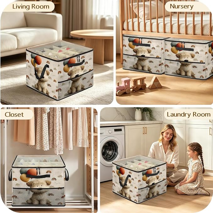 TropicalLife Rainbow Balloon Dog Shoe Organizer for Closet | Foldable Shoe Storage Box Bin 16-32 Pair Shoe Storage for Sneakers, Boots & Heels with Adjustable Dividers, Clear Cover