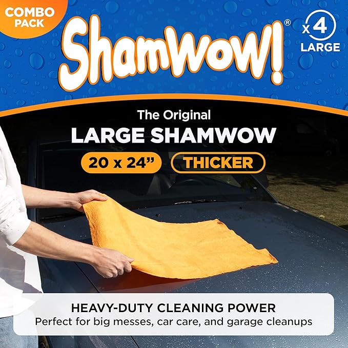 ShamWow Original Super Absorbent Multi-Purpose Cleaning Shammy Chamois Towel Cloth - Holds 10X its Weight in Liquid - Machine Washable - Will Not Scratch (8 Pack: 4 Large Orange & 4 Small Blue).
