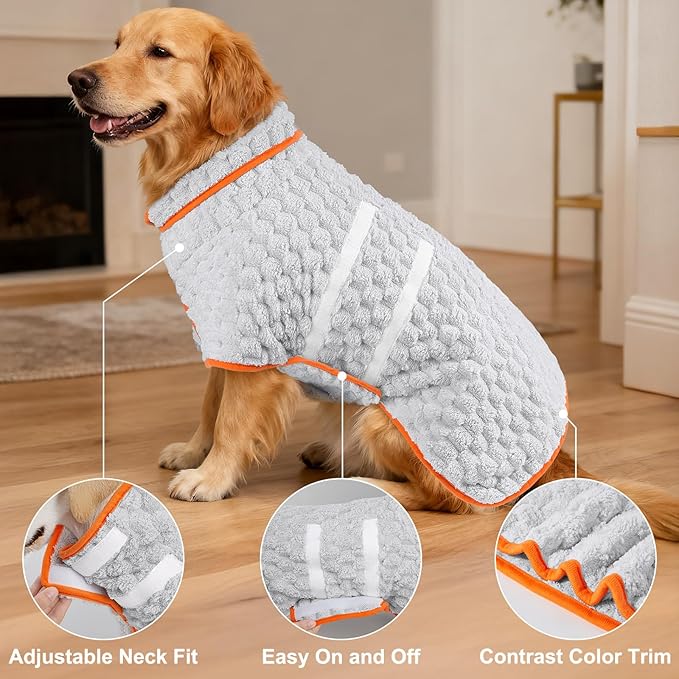 Glittme Dog Bathrobe for Drying Dogs, Super Absorbent Fleece Dog Towel Robe, Adjustable Dry Coat for Large Medium Small Dogs, Warm Pet Drying Vest for After Bath, Swimming, Muddy Walks & Car Travel