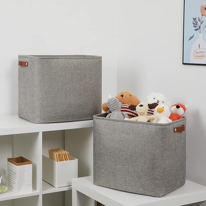 DULLEMELO Grey Storage Baskets 2 Pack Extra Large Fabric Shelf Baskets for Organizing, Closet, Clothes, Toys, Bedroom