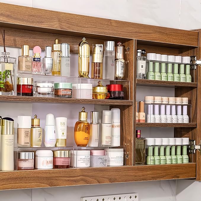 4 Pack Acrylic Medicine Cabinet Organizer, Narrow Bathroom Mirrior Cabinet Storage Shleves, Clear Acrylic Storage Racks for Vanity, Kitchen & RV (11.34×2.95×3.66 inches)
