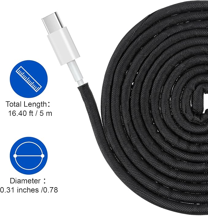 Cord Protectors from Pets No Chew 16ft - 5/16 Inch Wire Protector for Cats Cable Management Cable Sleeve Cable Organizer Cord Cover for Computer Electric Wires Phone Charging Cables Black