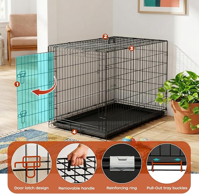 BestPet | Dog Crate | 48" | Black | Foldable Metal Kennel with Single Doors, Secure Slide-Bolt Latches, Leakproof Tray | Portable Dog Cage for Large Breeds | for Travel, Indoor & Outdoor Use