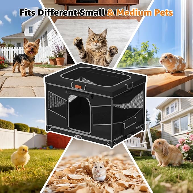 LOOBANI Puppy Playpen for Indoors32 x24 x22, Foldable & Portable, Black | Playpen for Dogs Indoor Small, Sturdy Cat Playpen with Removable, Washable 690D Fabric Cover, Travel Dog Crate with Carry Bag