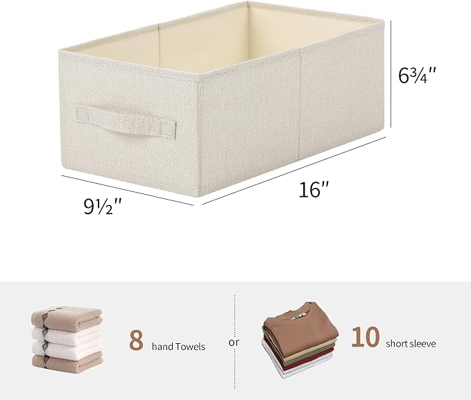 Linen Folding Storage Bins, 3 Pack Large Storage Baskets, Washable, Clothing Storage Bins with Handle, Closet Organizer for Storage Sweater,Sheets (Beige, 16" x9½x6¾)