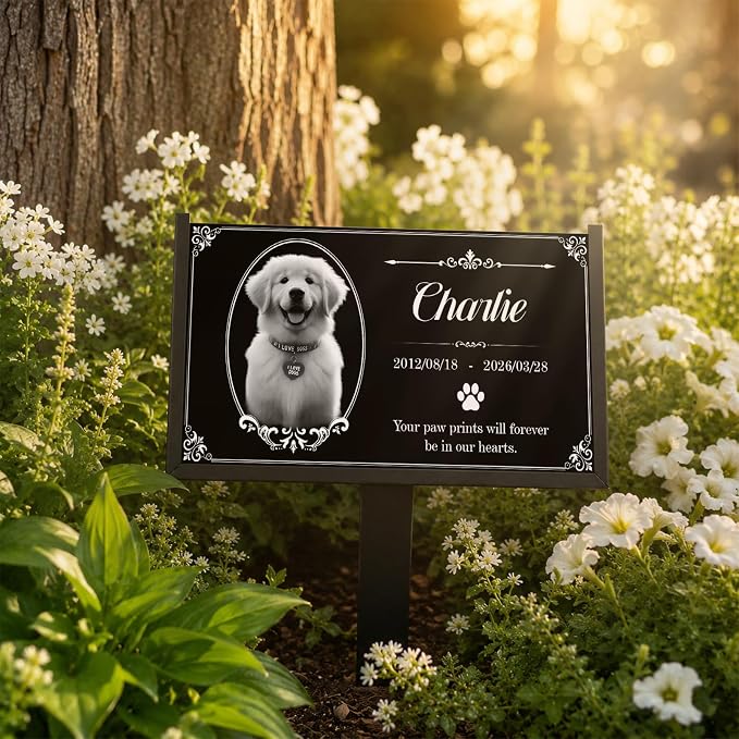 Personalized Pet Memorial Stone, Custom Granite Pet Grave Marker | for Dogs & Cats , Engraved Memorial Plaque with Photo Name Dates & Message, Indoor Outdoor Garden or Tabletop Display