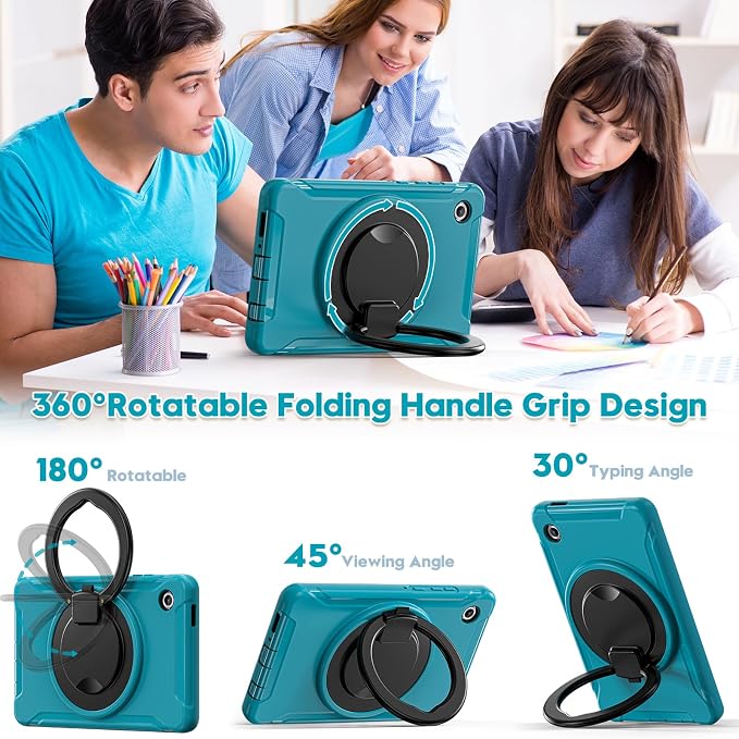 Heavy Duty Shockproof Case for Samsung Galaxy Tab A11 8.7 Inch 2025 (Model: SM-X133/X135/X135F) - with 360° Rotating Stand Handle, Built-in Screen Protector,Kid-Friendly Protective Cover (Blue)