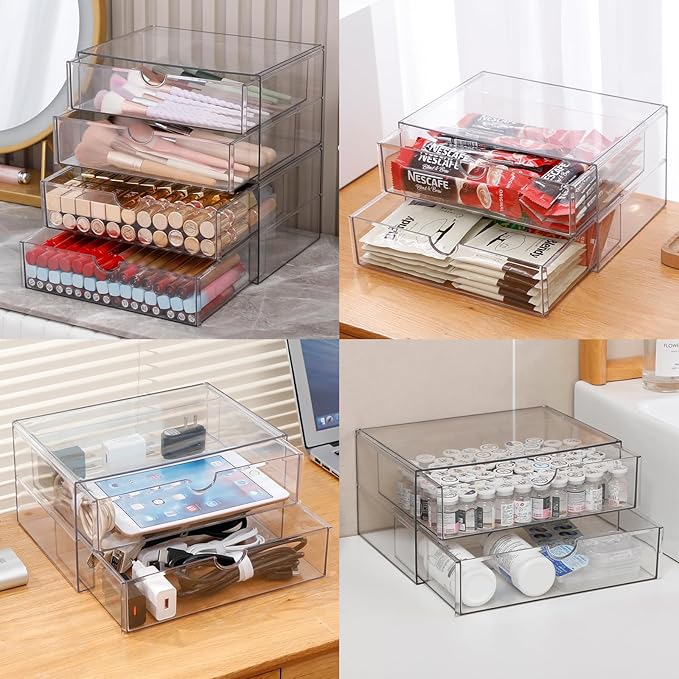 Clear Desk Drawer Organizer, 6 Drawers, Plastic | Stackable Desk Organizers and Accessories, For Pencils, Books, Art Crafts, Makeup, For Home Office, Bathroom, Kitchen