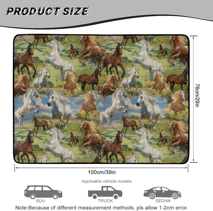 Southwestern Tribal Horse Car Trunk Mat All-Weather Polyester Material Cargo Mat Rear Trunk Liner 29" x 39", Non Slip, Dustproof, Easy Clean Install